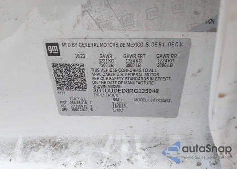 2024 GMC Sierra 1500 4Wd Short Box Slt z USA, uszkodzony, nr VIN 3GTUUDED8RG135048